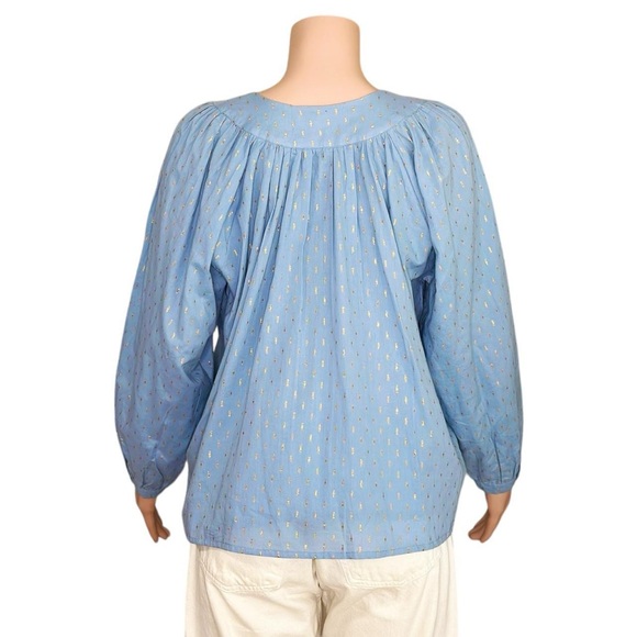 Emerson Fry Light Blue Metallic Dot Peasant Blouse - Picture 7 of 14